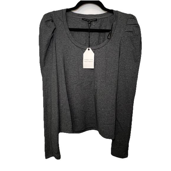 English Factory Tops - English Factory Top Size S Dark Gray Puff Long Sleeves Scoop Neck 100% Cotton